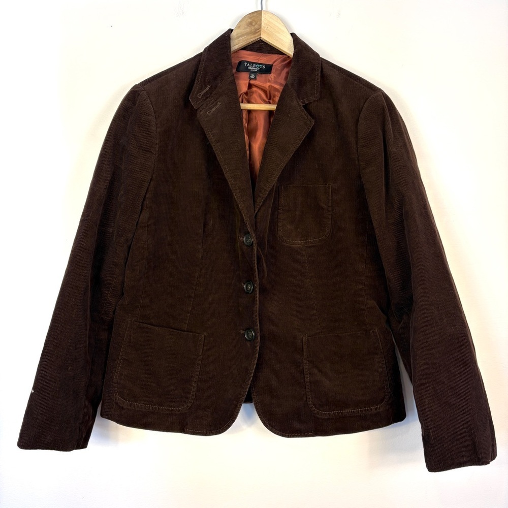 Talbots Brown Corduroy Blazer Jacket Pockets Classic Preppy